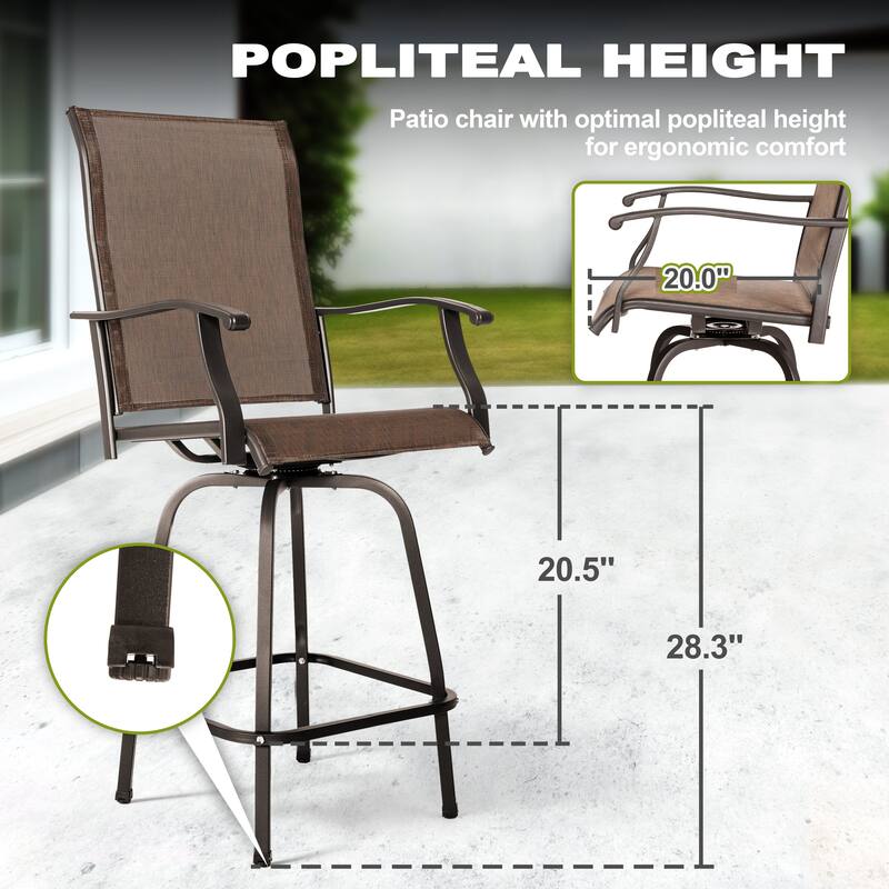 Patio Textilene Bar Set of 5, Height Back Bar Stools and Faux Wood Tabletop