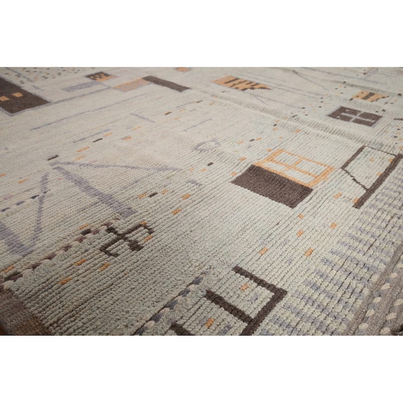 Modern Moroccan Abstract Area Rug Handmade Stripe Wool Carpet - 8'10"x 12'5"