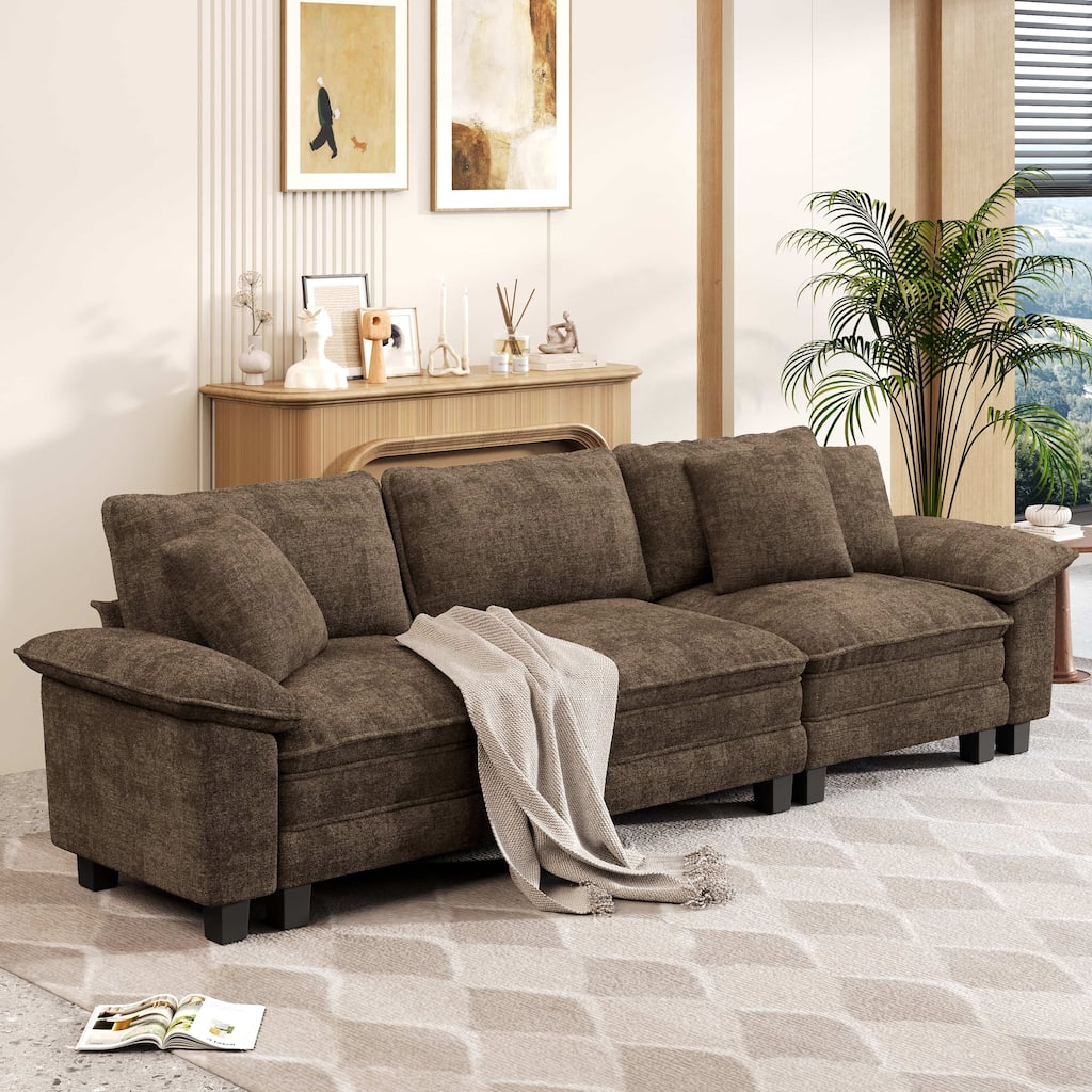 MAISON ARTS Cloud Modular Deep Seat Sofa, Chenille or Corduroy Sectional Couch with Removable Arms, 1–4 Seater