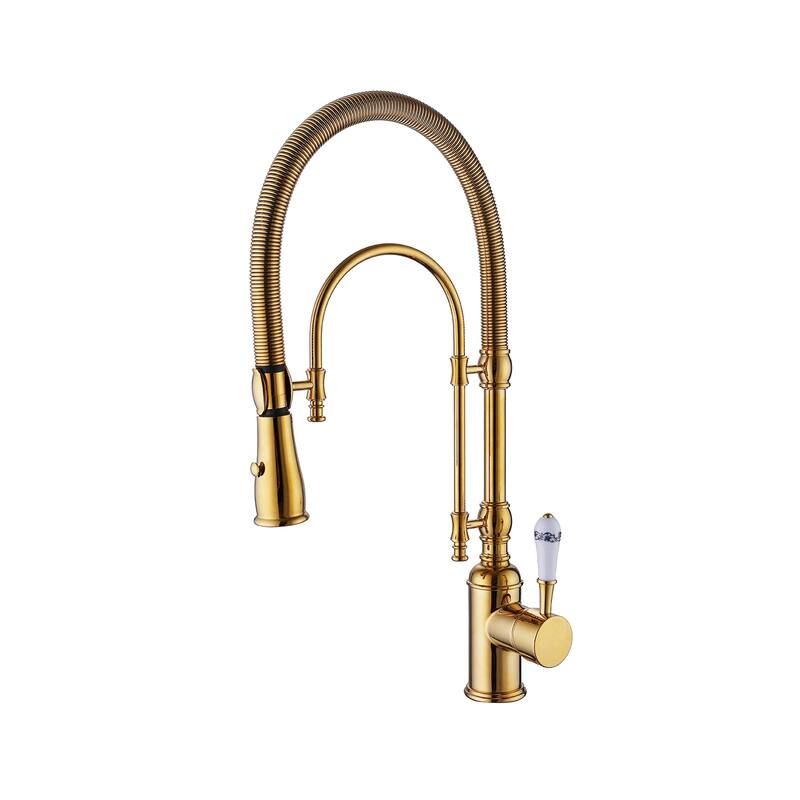 One-Handle High Arc Kitchen Sink Faucet, Gold Single Faucet with Pull Down Sprayer for Kitchen Sink