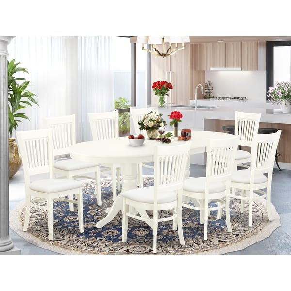 slide 2 of 10, East West Furniture Dinette Set- an Oval Dining Table with and Linen Fabric Chairs, Linen White(Seat Type & Pieces Options) VAVA9-LWH-C