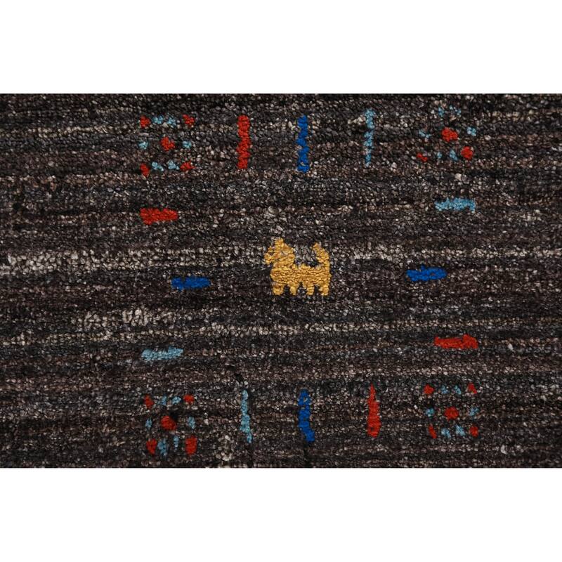 Tribal Gabbeh Indian Area Rug Handmade Black Wool Carpet - 7'10" x 9'4"