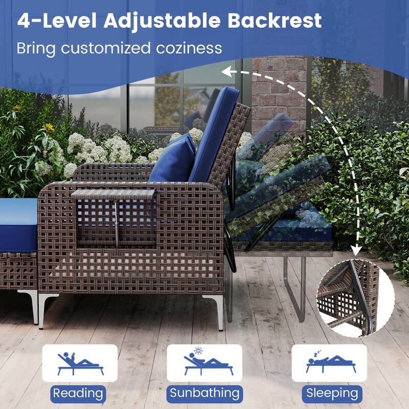 Costway 2 PCS Wicker Loveseat & Storage Ottoman with 4-Level Backrest