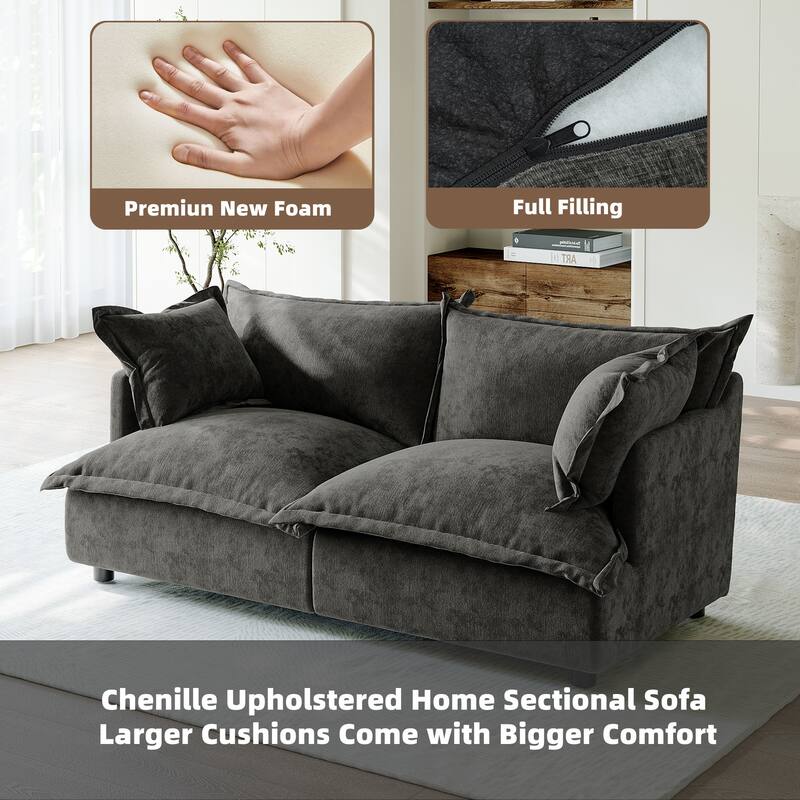 80"W Upholstered Chenille Comfy Cloud Couch Modular Sectional Sofa
