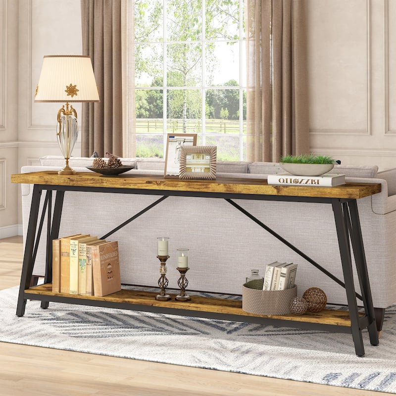 Industrial Wood Console Sofa Table for Entryway Hallway - Dark Brown