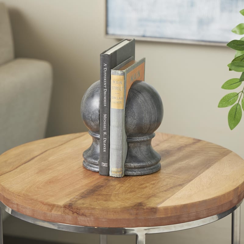 Black or White Marble Sleek Orb Globe Decorative Bookends (Set of 2)