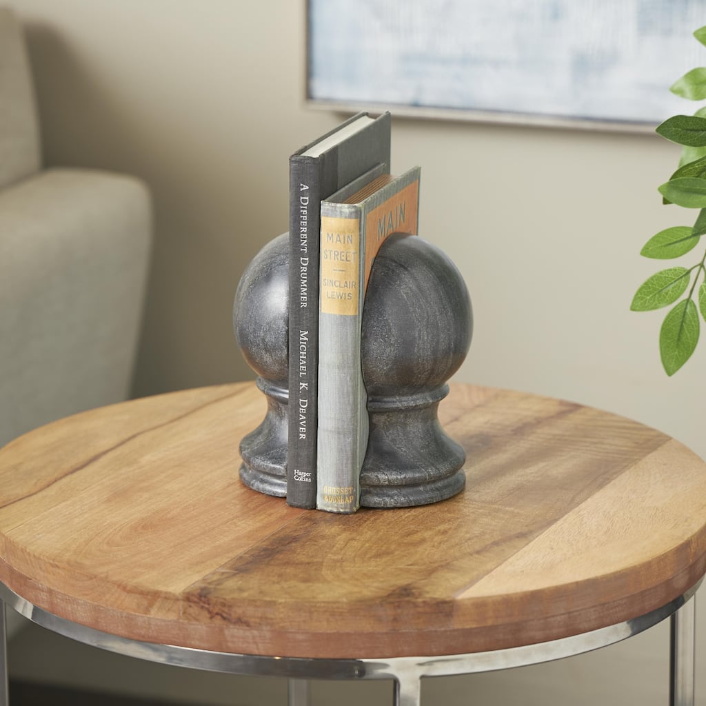 Black or White Marble Sleek Orb Globe Decorative Bookends (Set of 2)