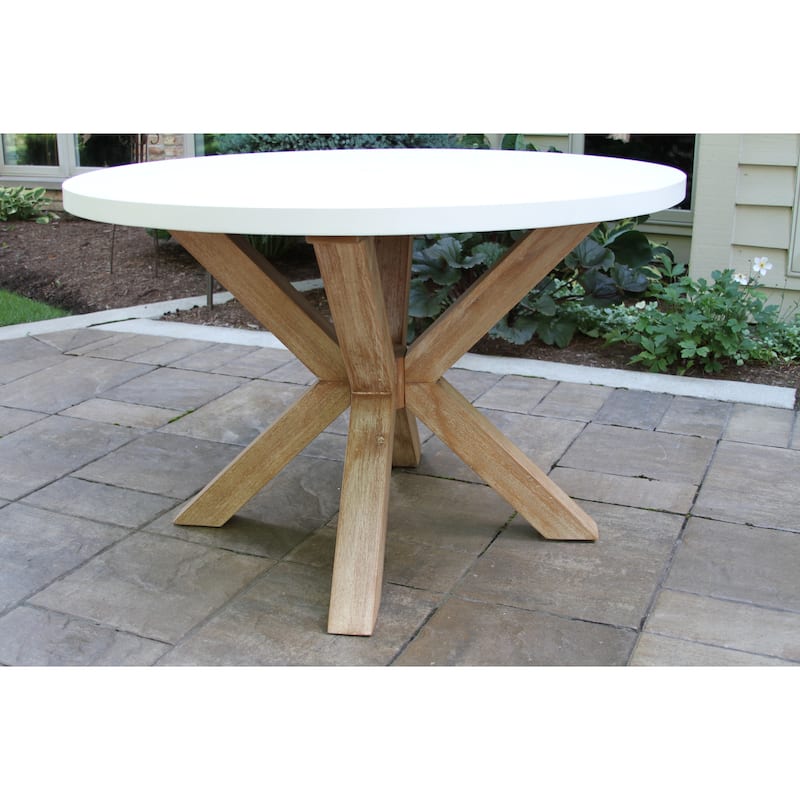 Cordelia 48" Ivory Composite Dining Table With 4 Wheat Rope Chairs