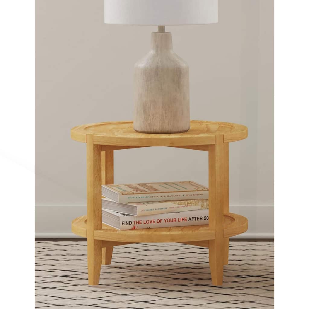 Charming Solid Wood Round Side End Table with Practical Storage Shelf