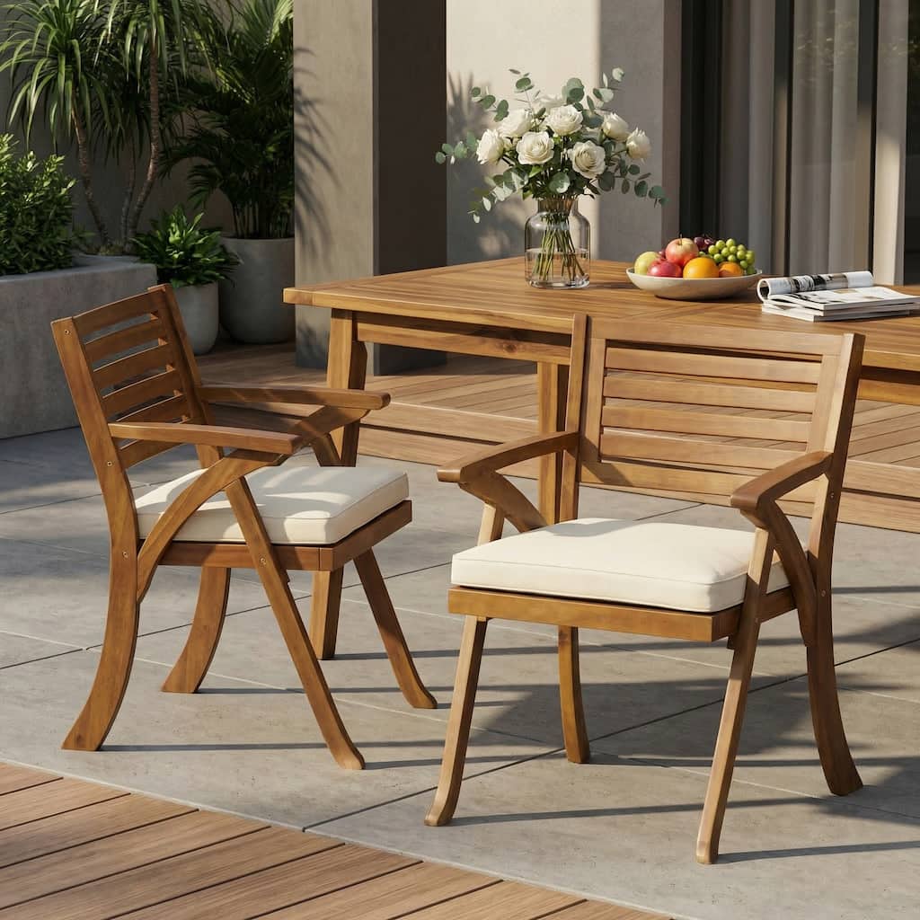 Outdoor Hermosa Wood Dining Chair With Cushons (Set of 2)