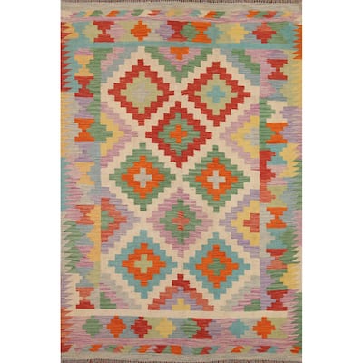 Kilim Reversible Area Rug Flat-weave Wool Carpet - 5'1" x 6'9"