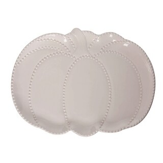 Transpac Dolomite 13 in. White Harvest Pumpkin Hobnail Platter