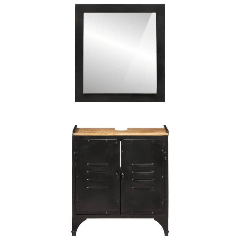 vidaXL Bathroom Furniture Set Natural wood, Black - 13.8 x 21.7 x 23.6 in