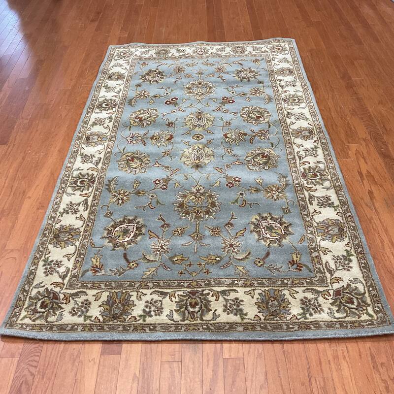 HERAT ORIENTAL Handmade Mahal Floral Wool Rug Collection - 5' x 8' - Blue/Ivory