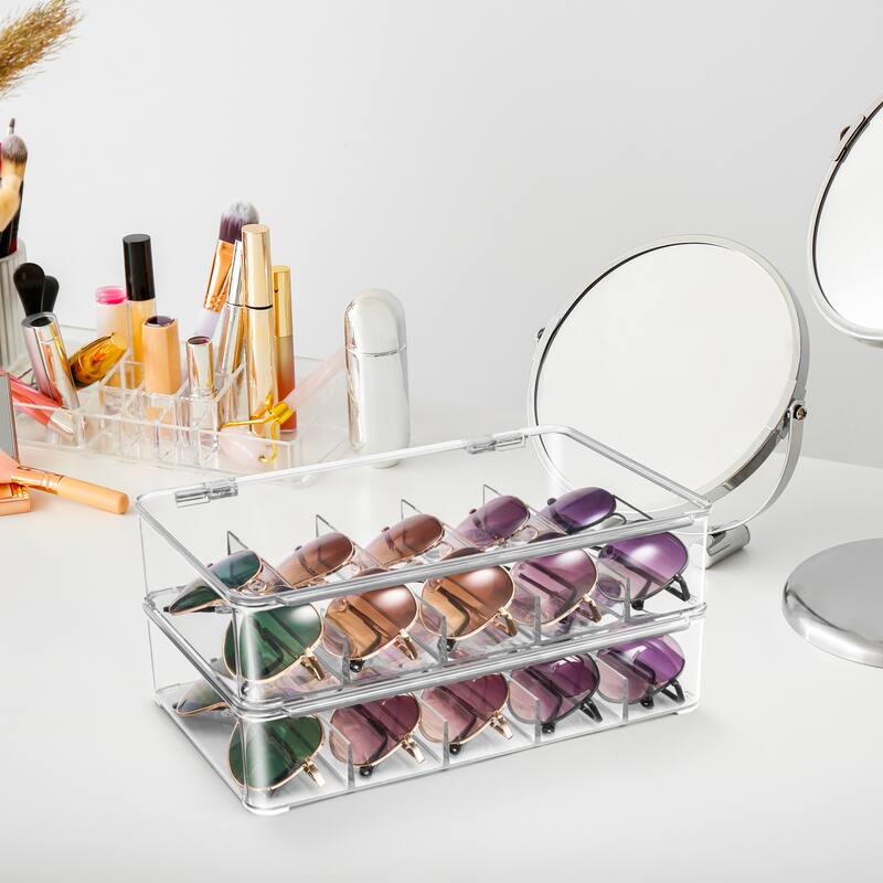 Sorbus Closet Storage Case with Hinged Lid - Plastic Stackable Organizers and Storage (2 Pack) - 7"L x 10.5"W x 2.25"H.