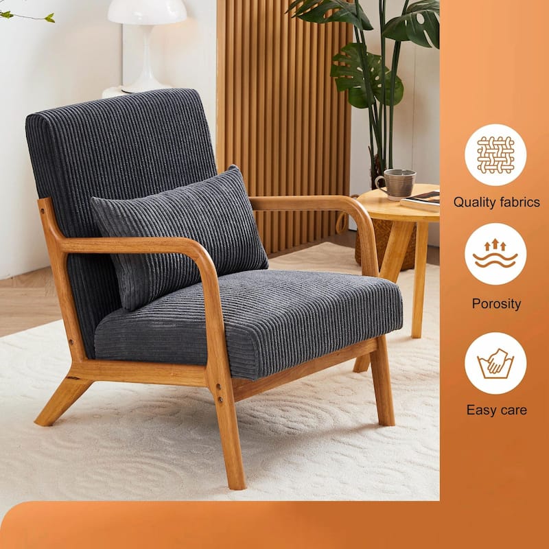 Mid-Century Modern Accent Chair, Armchair Living Room Chairs with Pillow