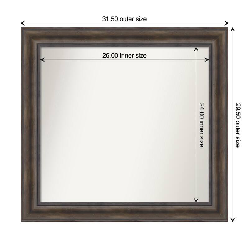 Rustic Pine Brown Framed Non-Beveled Custom Wall Mirror, Bathroom Vanity Mirror - Outer Size: 31.5 x 29.5