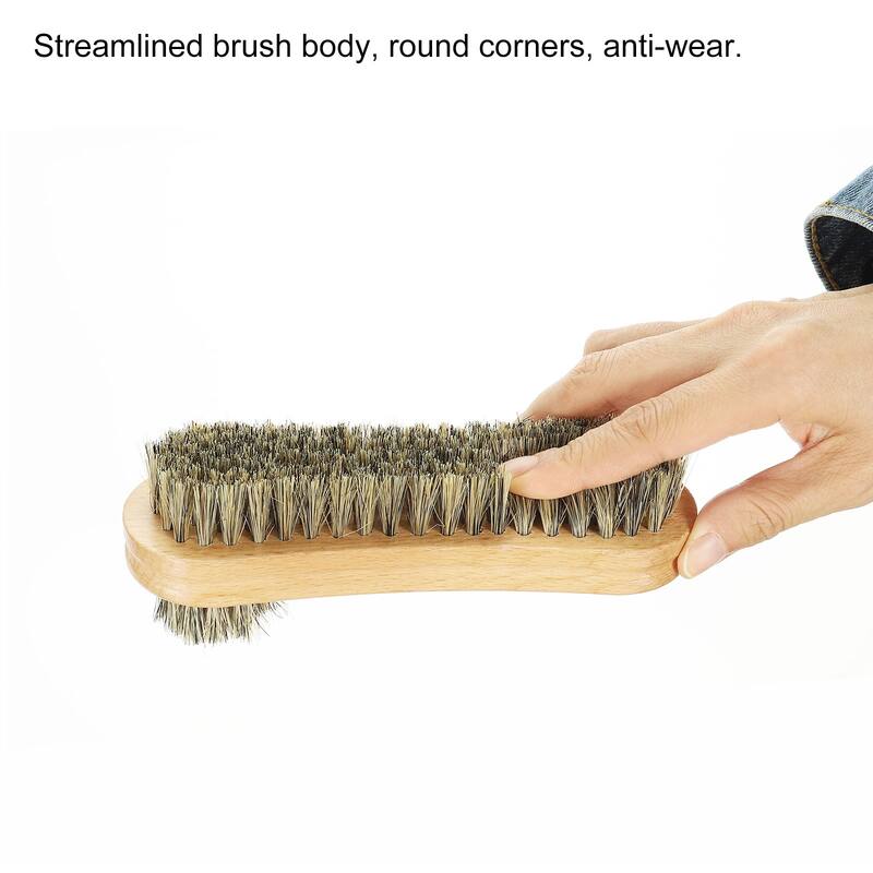 Bristle Shoe Brush Double-Sided Handle Leather Polish Daubers Wood Color - Wooden Color