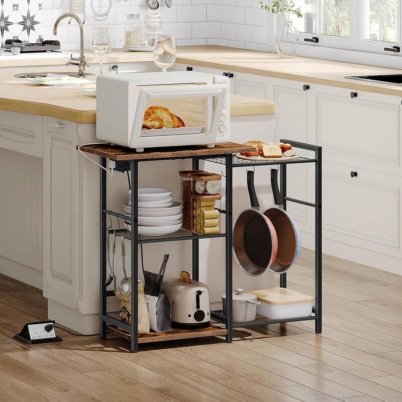 Bakers Rack with Charging Station, Microwave Stand