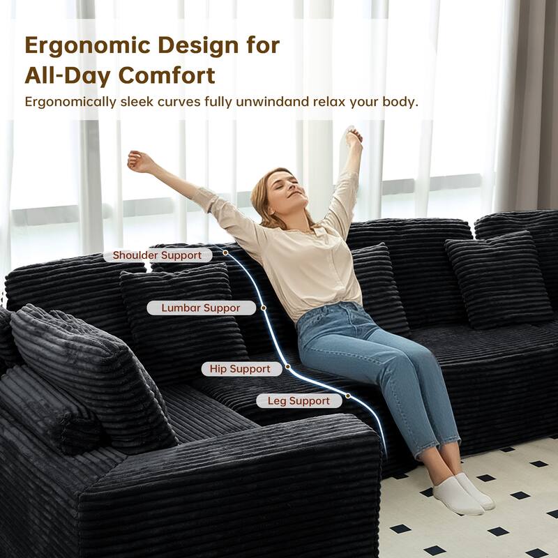 135.5 Inch U Shaped Modular Sectional Sofa, 6 Seat Corduroy Chaise Couch with Reversible Layout