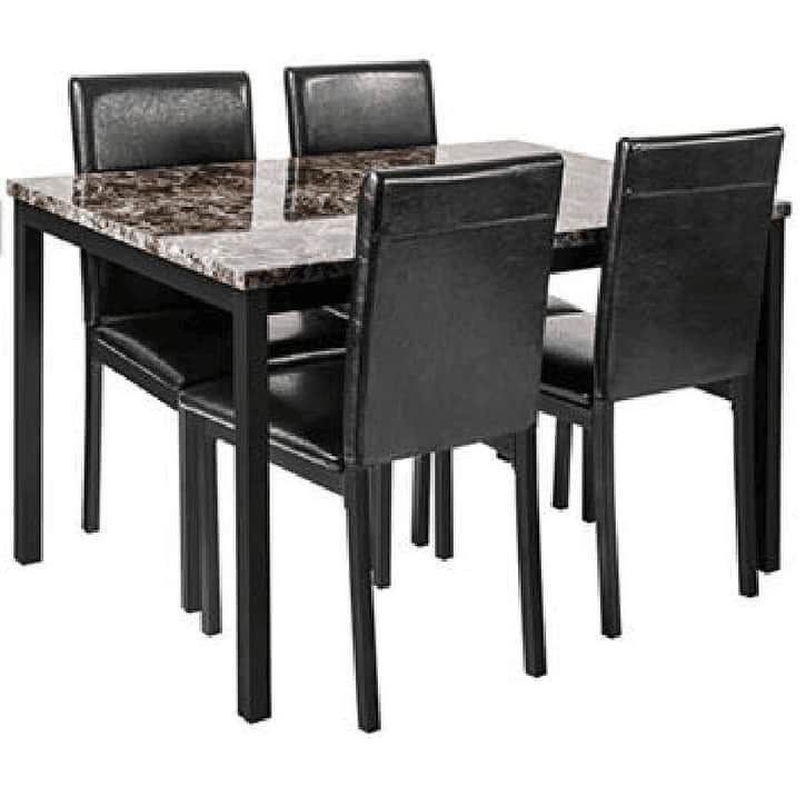 Furniture 5 Piece Metal Dinette Set with Faux Marble Top