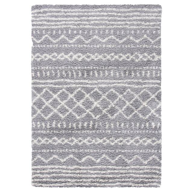 SAFAVIEH Arizona Shag Lotta Moroccan 1.2-inch Thick Rug - 5' Square - Grey/Ivory