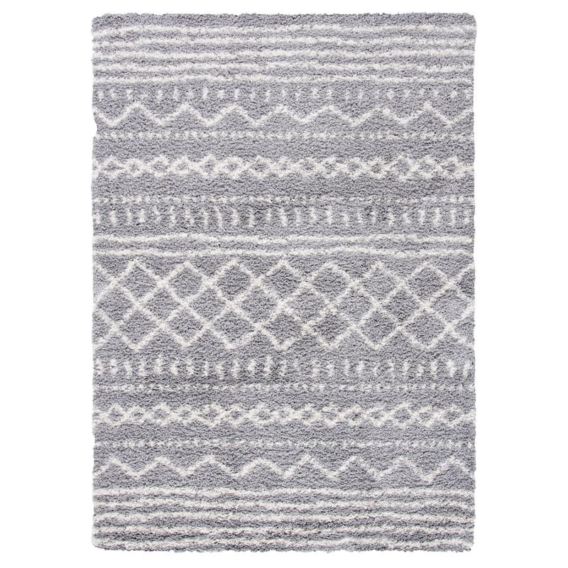 SAFAVIEH Arizona Shag Lotta Moroccan 1.2-inch Thick Rug - 5' Square - Grey/Ivory