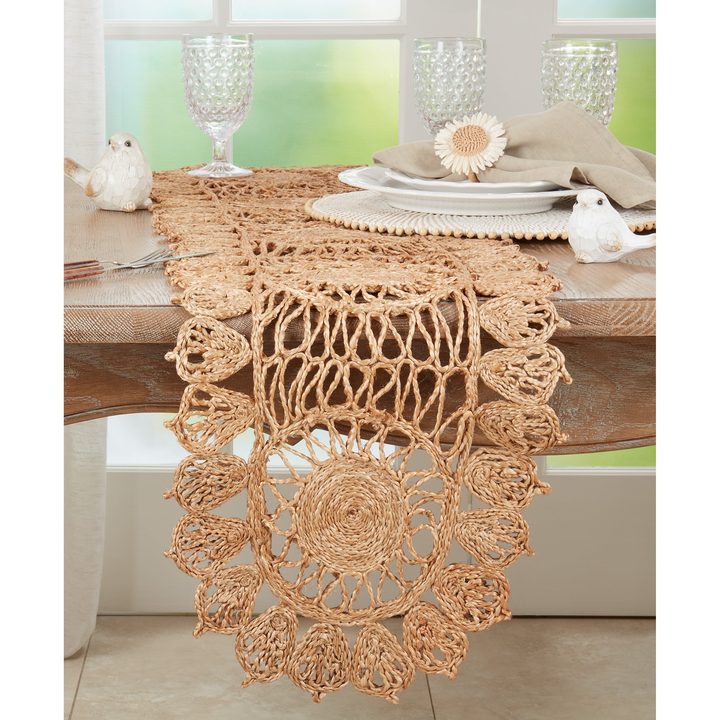 Jute Table Runner with Stitched Design 13