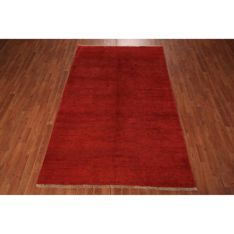 Modern Gabbeh Oriental Area Rug Handmade Red Wool Carpet - 5'2" x 7'9"