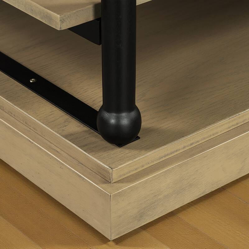 55.1" Modern Wood Coffee Table with Black Legs and 2 Open Shelves, Large Living Room Center Table