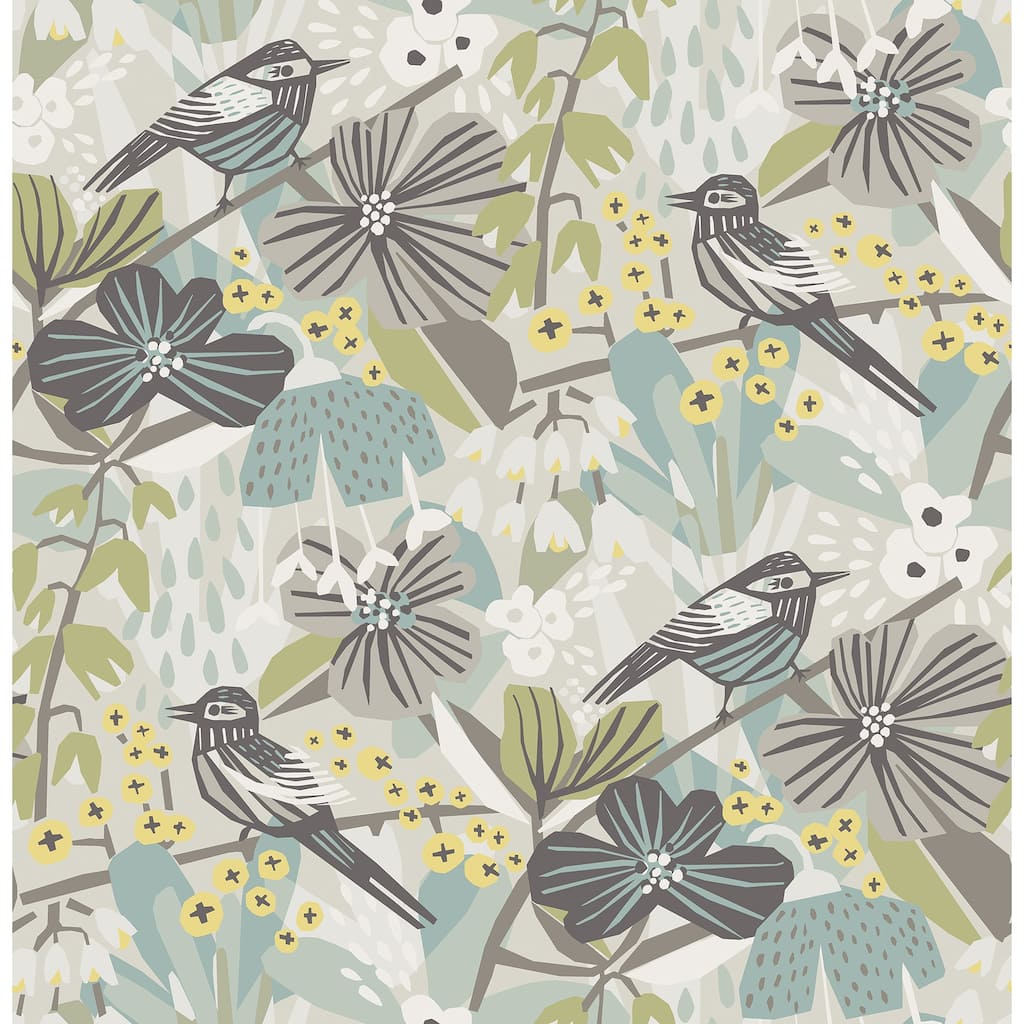 Pip & Lo Grey Aqua Jaybird Peel & Stick Wallpaper