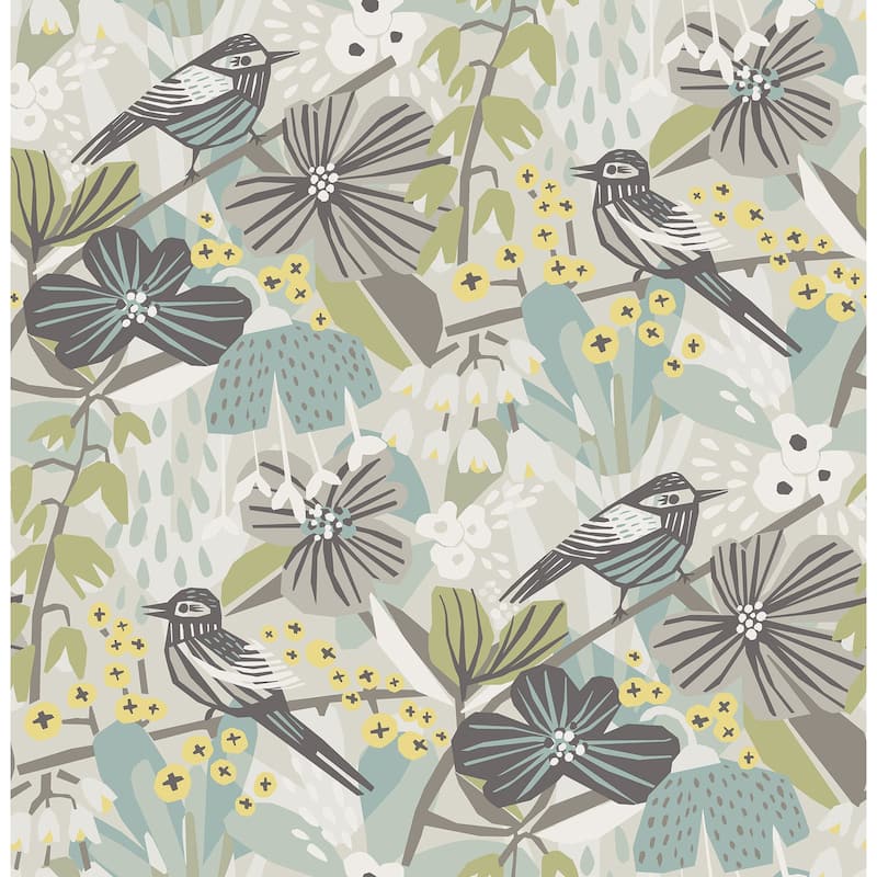 Pip & Lo Grey Aqua Jaybird Peel & Stick Wallpaper