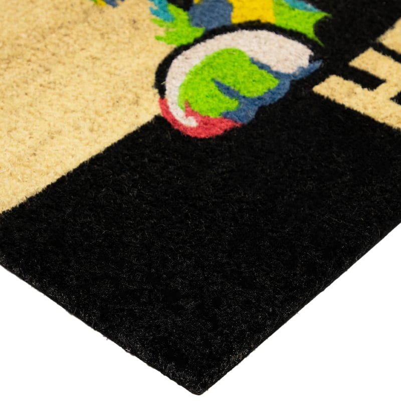 Ivory and Black "Hello" Multicolor Dog Outdoor Coir Doormat 18" x 30" - 18