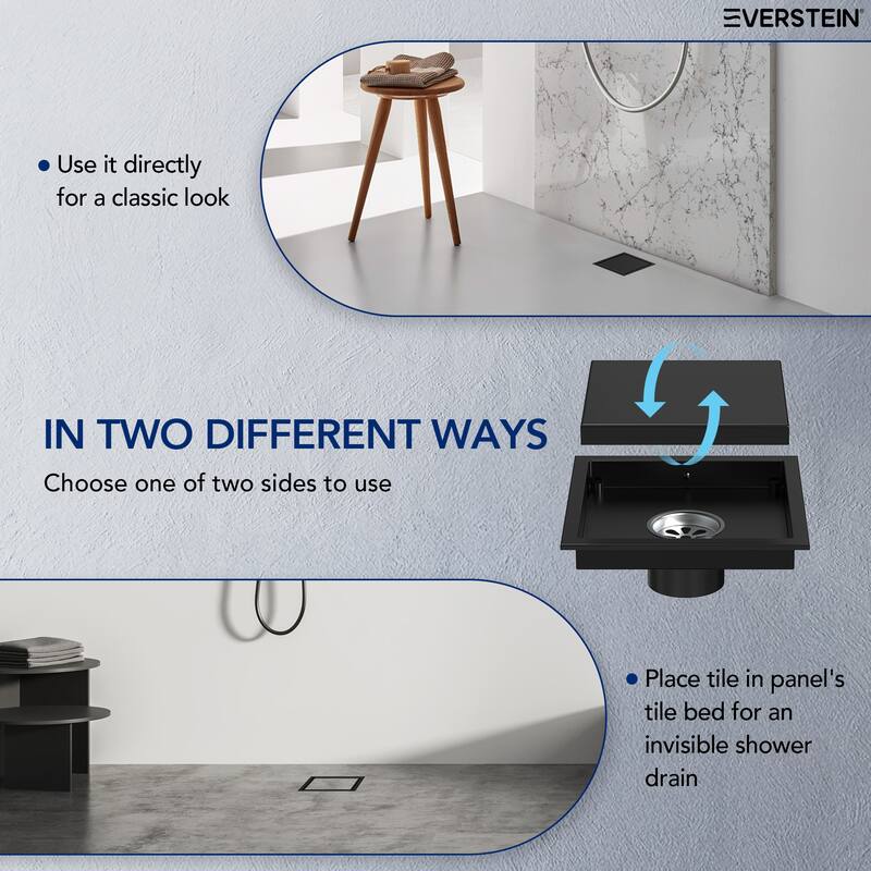 6"x6" Stainless Steel Square Shower Drain With Drain Cover