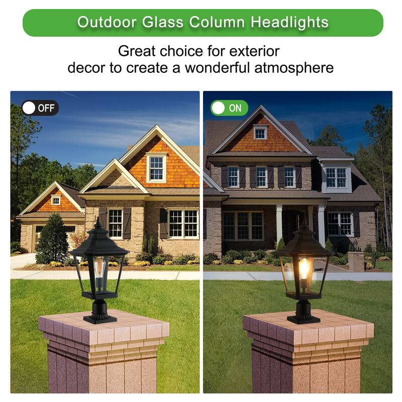 Outdoor Glass Column Headlights, Retro Style Post Lamp, 2 PC