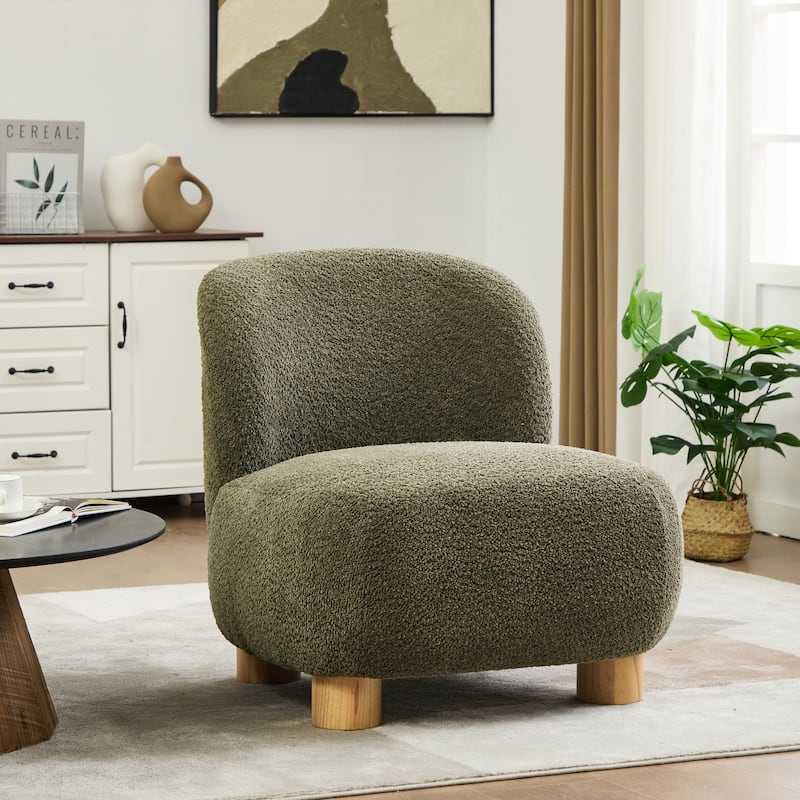 Christopher Knight Home - Modern Boucle Upholstered Accent Chair with Solid Rubberwood Legs - Olive Green