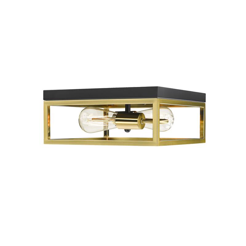 2-Light Black And Gold Metal Flush Mount