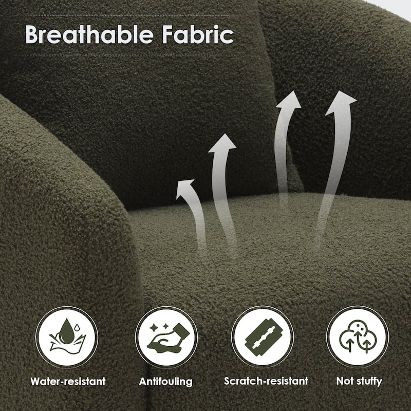 Swivel Accent Chair, Barrel Armchair with Back Pillow & Wood Frame for Living Room, Bedroom, Office