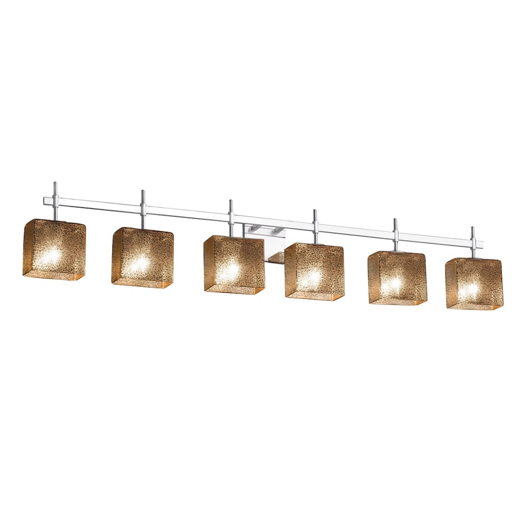 Justice Design Fusion Union 6-light Polished Chrome Bath Bar, Mercury Glass Rectangle Shade
