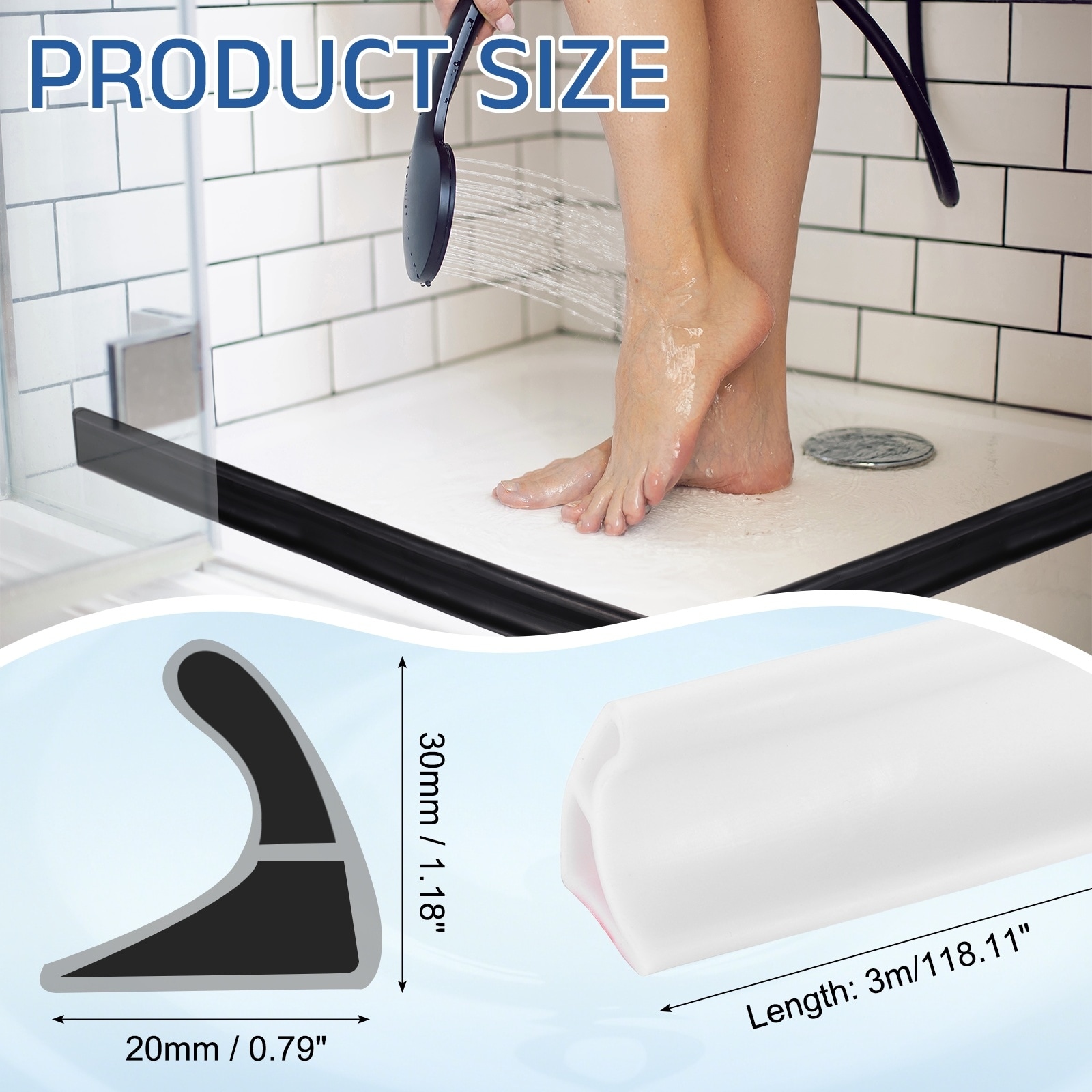 Flexible Shower Water Barrier, TPE Shower Edge Water Stopper Blocker Splash Guard for Bathtub Sink Washing Machine Dry