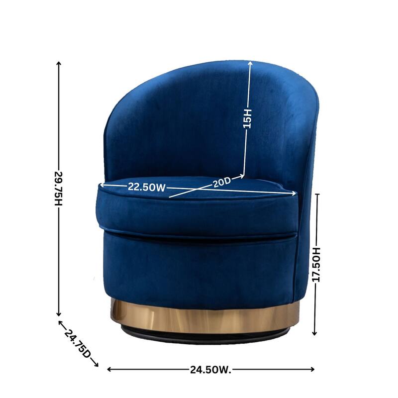 Modern 22" Upholstered Velvet Accent Chair with Round Swivel Metal Base for Living Room