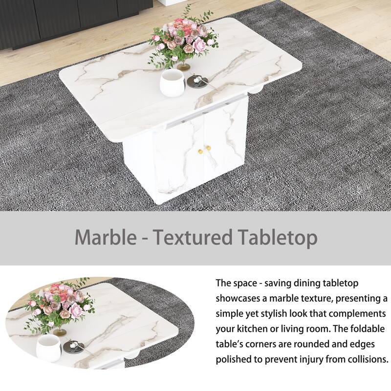 47" MDF Folding Dining Table with storage rack and cabinet