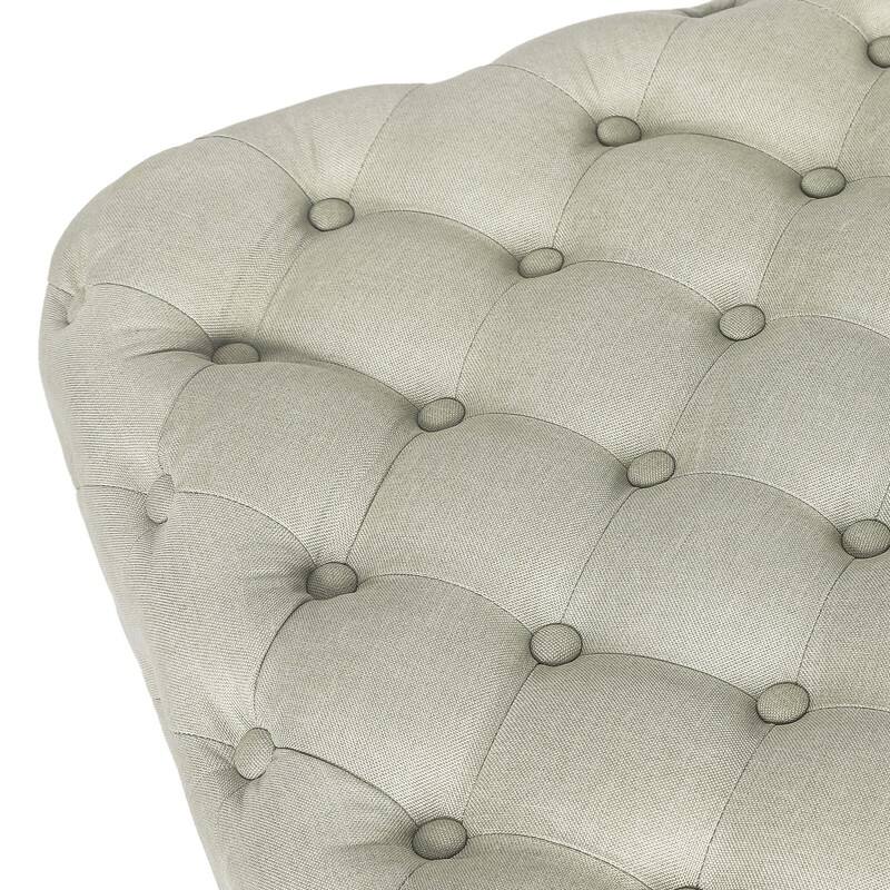 Adeco Linen Fabric Standard Ottoman Bench Square Cube Foot Rest Stool