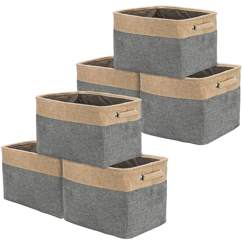 Sorbus Fabric Storage Bins for Shelves 15" Large Sturdy Collapsible Storage Baskets with 2 Handles (6 Pack) - Grey