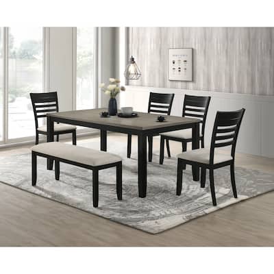 Wooden Dining Room Furniture Set, 6 Pcs Kitchen Dining Table Chair Set with Rectangular Table, Bench and 4 Ladder Back Chairs