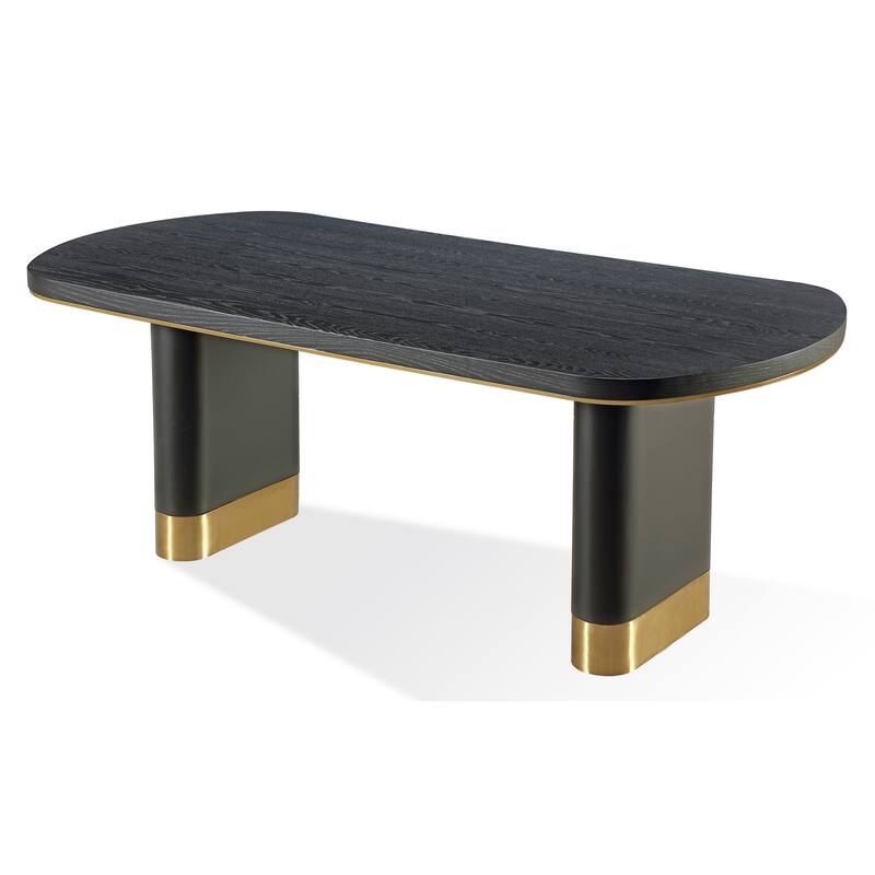 Doheny Wood and Metal Oval Dining Table in Black and Brass - 30" x 79" x 39"