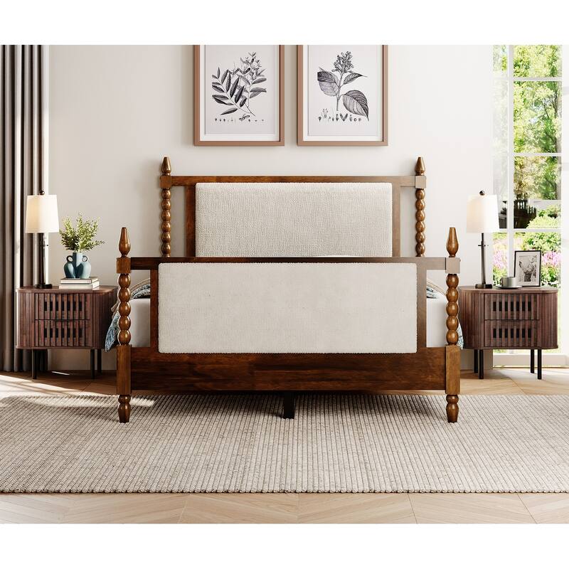 WAMPAT Fluted Nightstand with 2 Drawers,Wood End Table for Bedroom, Living Room