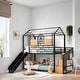 preview thumbnail 2 of 14, Contemporary Twin Over Twin Metal Bunk Bed, Housebed with Slide and Storage Stair, Maximized Space, Black with Black Slide