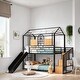 preview thumbnail 2 of 9, Twin Over Twin Metal Housebed with Slide and Storage Stair, Black