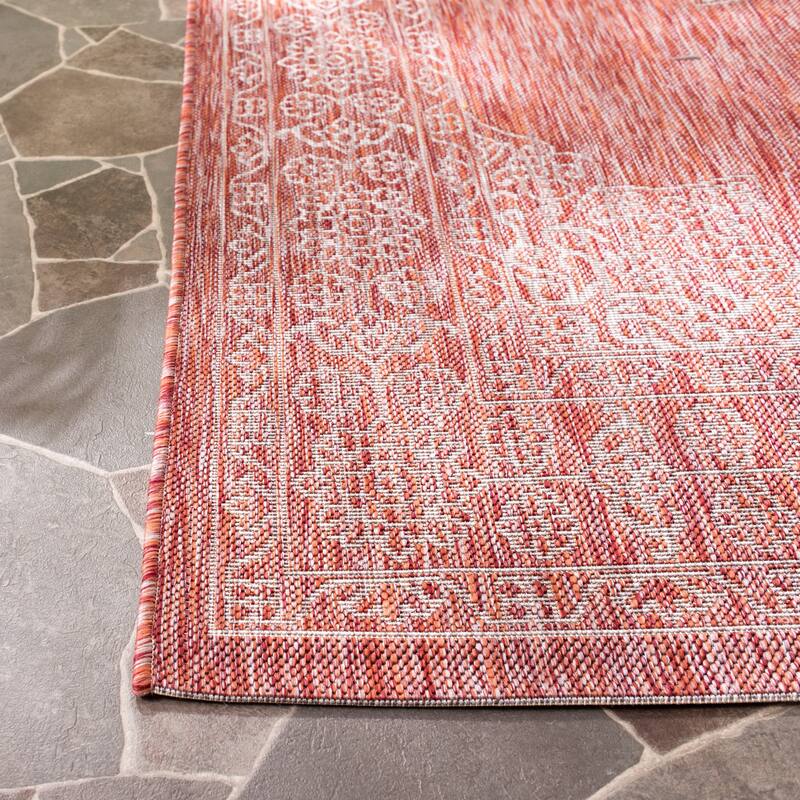 SAFAVIEH Courtyard Zikrija Indoor/ Outdoor Waterproof Patio Backyard Rug - 2' x 3'7" - Rust/Ivory